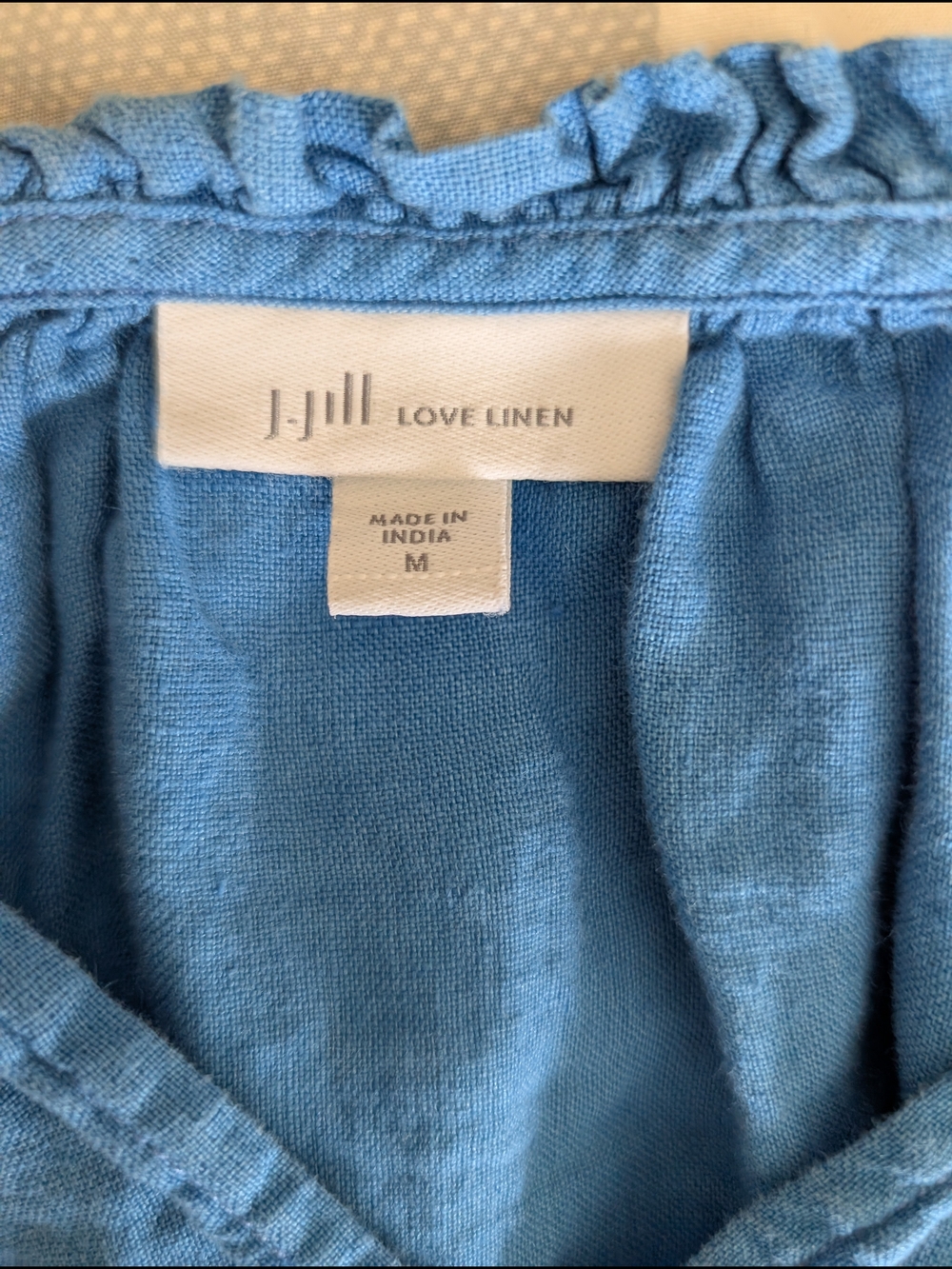 J. Jill Women Medium 100% Linen Blouse Blue Boho Beach Coastal Vacation Nautical - Picture 6 of 7